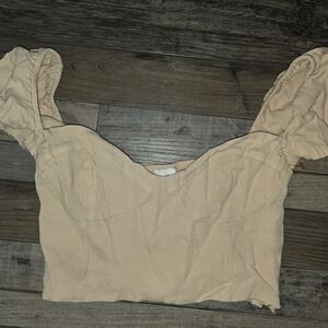 Peach Ruched Sleeve Cropped Top